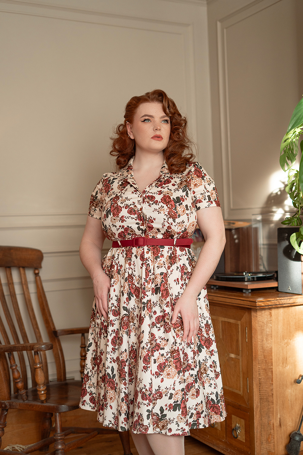 Autumn Rose Swing Dress in Plus Size